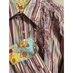 Robert Graham Striped Embroidered Button Down Contrast XL